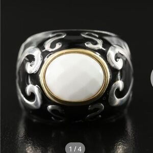 Dome-Shaped sterling Silver and 18k Gold Ring  Scrollwork. By Phillip Gabriel